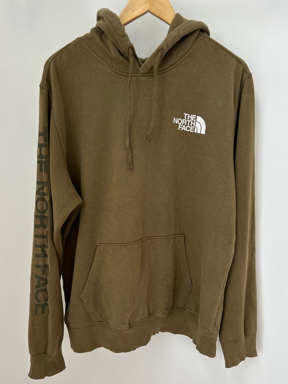 The North Face Men’s L Brown Olive Sleeve Logo Hoodie